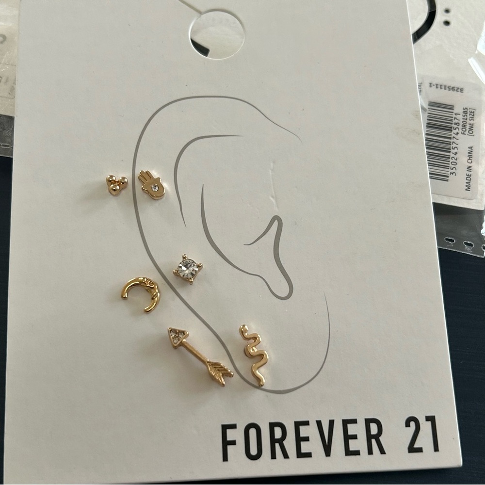 Forever 21 Set of 6 Gold-tone Minimalist Cubic Zirconia Stud  Earrings NWT